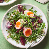 Pink pickled egg and beetroot salad
