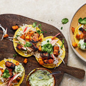 Chipotle pork belly and apple tacos