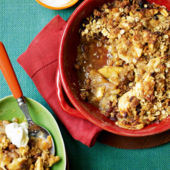 Apple, lemon and sultana pudding with perry cream