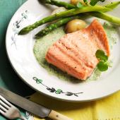 Poached trout with watercress sauce 