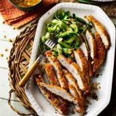  Crumbed katsu-style chicken with peanut salad  
