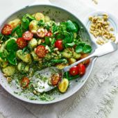 Pan-fried gnocchi with watercress-mint pesto