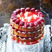 Triple-layer raspberry  lemonade drizzle cake