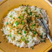 Fennel and mascarpone risotto with lemon, garlic and pecorino crumbs 