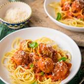 Chicken and ricotta meatballs in tomato sauce