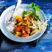 Korean-style stew with marinated tofu pieces