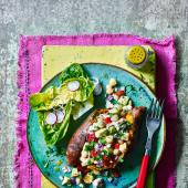 Sweet potatoes stuffed with chickpeas and feta