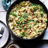 Broad bean, dill and hazelnut risotto