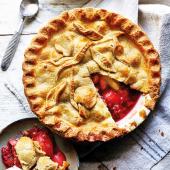 Nectarine and raspberry pie with brown sugar pastry