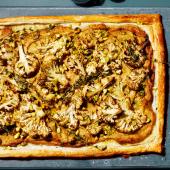 Spiced cauliflower tart with thyme and pistachios
