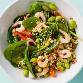 Prawn, edamame and pepper salad with wasabi dressing