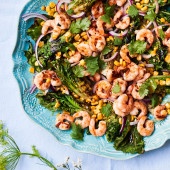 Prawns with spicy lime butter and corn