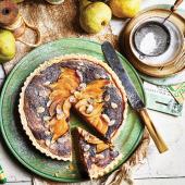 Pear and chocolate Bakewell tart