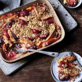 Roasted plum bread and butter crumble