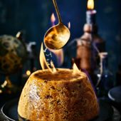 Golden glow Christmas pudding
