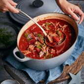 Slow-cooked caraway beef and beetroot stew 