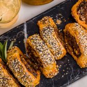 Harissa lamb sausage rolls