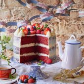 White chocolate red velvet cake