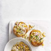 Vegan chickpea 'tuna' baked potatoes