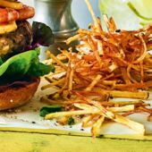 Garlicky matchstick fries with mustard mayo