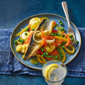Mackerel with braised veg