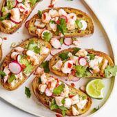 Lime and chilli-marinated prawn crostini