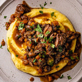 Slow-cooked beef shin with creamed polenta