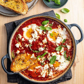 Saucy poached eggs