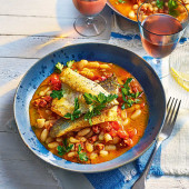 Sea bass, chorizo and cannellini beans