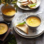 Butternut squash soup with sage sandwiches