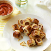 Mini sausage rolls with homemade ketchup