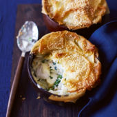 'Skinny' fish, pea and parsley pies with sesame pastry 