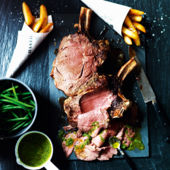 Roast ribs of beef with salsa verde