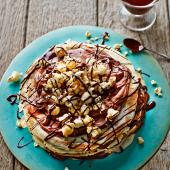 Chocolate popcorn pancake stack