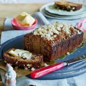 Sticky crystallised ginger, muscovado and date cake