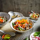 Chicken and mushroom pho with carrot noodles