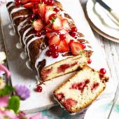 Strawberry and redcurrant loaf cake