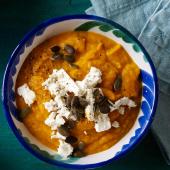 Spiced carrot and feta dip with pumpkin seeds
