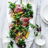 Beef and watercress salad and horseradish dressing