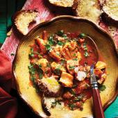 Mediterranean fish stew with cheese toasts