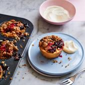 Mini apple and blackberry crumble pies