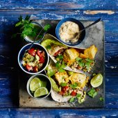 Beer-battered tofu tacos with a chipotle cashew ‘soured cream’