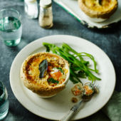 Butternut squash, Stilton and kale pies with walnut pastry