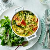 Honey roast salmon and broccoli crustless quiche