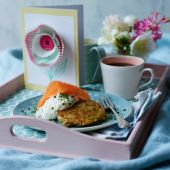 Breakfast potato fritters with smoked salmon