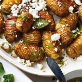 Hasselback potatoes with smoked salt and feta