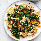 Feta, aubergine, pomegranate and harissa salad