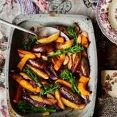 Venison sausage and squash traybake 