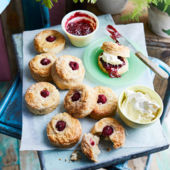 Double raspberry and clotted cream scones
