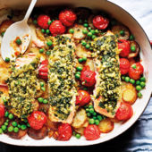 Jalapeno-crusted salmon traybake